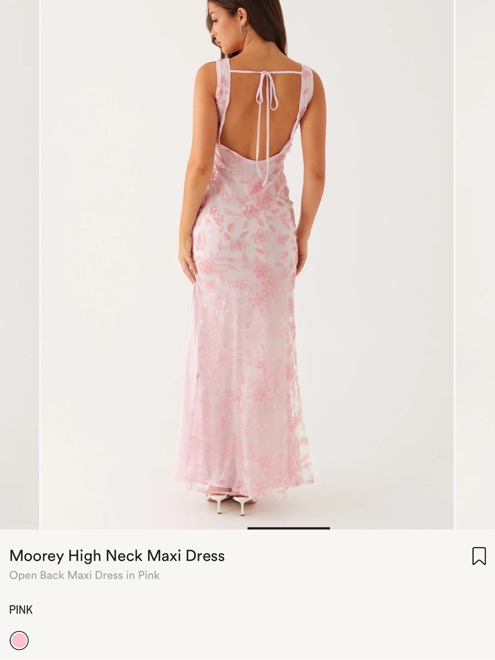 Peppermayo Pale Pink Floral Lace Backless Maxi Dress